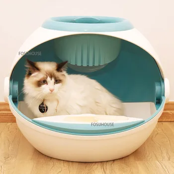 Kedi kum kabı Yarı kapalı Kapak Büyük Kedi Tuvalet Deodorant ve Anti-sıçramasına Kedi Poop Pot Ev Pet Kedi Malzemeleri