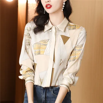 Moda baskı bayan gömlek Yeni zarif kadın Bluzlar 2023 İlkbahar Sonbahar Uzun Kollu Gömlek Blusas Mujer Tops