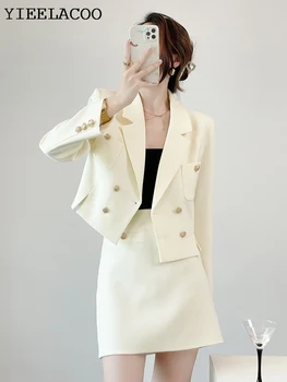 Bej Tüvit ceket + Etek Takım Elbise Profesyonel Set saçaklı ceket kadın Ceket Sonbahar / Kış 2 Parçalı Set