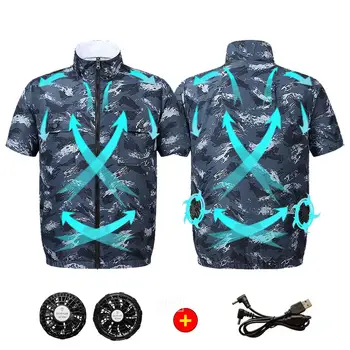 Erkekler Yaz Kamuflaj Klima Giyim Fan Soğutma USB Şarj Soğutma Spor Yelek Soğutma Açık Kamp Balıkçılık Adam