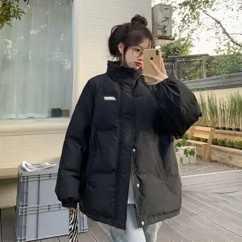 BEENLE kışlık ceketler pamuklu giysiler Kadın Kore Versiyonu Hırka Gevşek Katı Moda Sıcak pamuk yorgan yastıklı Yüksek boyunlu Mont