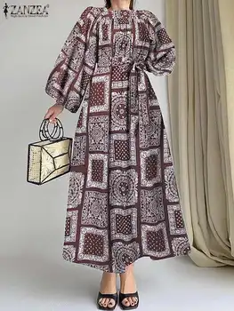 Vintage Puf Kollu Parti Elbiseler ZANZEA Zarif Paisley baskılı uzun elbise Kadınlar 2023 Bahar Rahat Gevşek Kare Yaka Vestidos