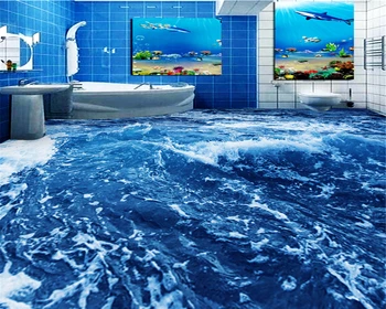 beibehang behangpapel de parede Özel behang Büyük 3D Zemin Dalgalı Deniz Dünya Duvar Kağıdı Tuvalet Banyo kendinden yapışkanlı duvar kağıdı