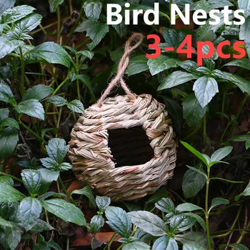 4 ADET Asılı Kuşlar Yuva Papağan Kuş Kafesleri Doğal El Yapımı Hasır Kuş Yuva Kulübe güvercin Evi Bahçe Dokuma Lovebird Kuş Evi
