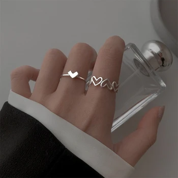 Içi boş Kalp Yüzük Açılış Knuckle İşaret Parmağı Yüzük Takı Zarif Aksesuarlar Gümüş Renk Tatlı Bildirimi Yüzük Aksesuarları