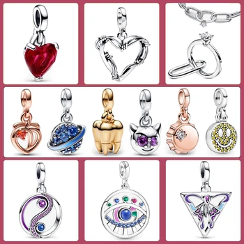 925 Ayar Gümüş Charm Takı Aksesuarları Fit Pandora Bana Serisi Bilezik BANA Tel Kalp Madalyon Kolye Güzel Kız Hediye