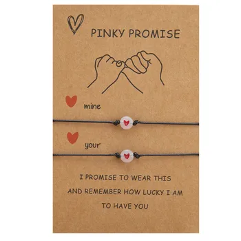 2 Adet / takım Pinky Promise Bilezikler Dostluk Çift Eşleştirme Bilezik Aydınlık Kalp Boncuk Elastik Halat sevgililer Günü Hediyeleri
