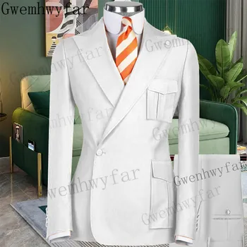 Gwenhwyfar Yeni Varış Erkek Takım Elbise Slim Fit 2 Parça Tepe Yaka Zarif Klasik Erkekler Düğün Takımları Damat (Blazer + Pantolon)kostüm