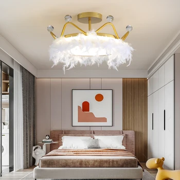 Modern Romantik Tüy Avize Tavan Lambası Ev Yemek Odası yatak odası lambası Yemek Askısı iç mekan aydınlatması Dekorasyon Beyaz
