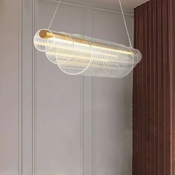 Kolye ışıkları lüks Modern LED cam uzun tasarımcı sanat asılı lamba yemek odası konferans restoran Bar kahve dükkanı