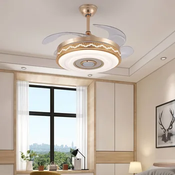 Görünmez fan lambası tavan vantilatörü ev oturma odası yemek odası yatak odası tavan Bluetooth ses fan lambası