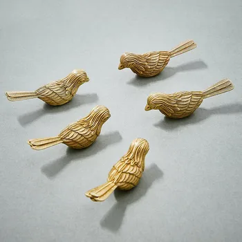 Modern Bakır Kuş Şekilli Kolları Altın Katı Pirinç dolap kapağı topuzları Dresser Çektirme DIY Mobilya Kolu Donanım