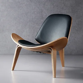 İskandinav Tasarım Sandalye Gülen Kabuk Sandalye Basit Kanepe Şezlong Koltuk Kontrplak Kumaş Silla Comedor Oturma Odası Mobilya