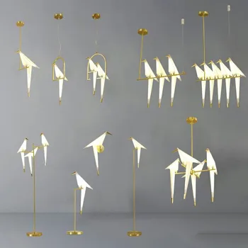 Levrek ışık avizeler altın kafes origami kuş lamba oturma yatak odası mutfak asılı lamba ev dekor yemek aydınlatma avize