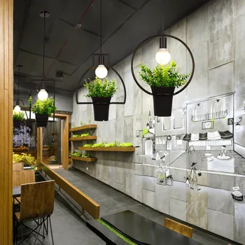 Iskandinav babylon saksı bitki kolye ışıkları yaratıcı Modern Lightshade saksı büyüyen otlar için siyah demir LED E27 dükkanı lamba