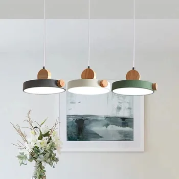 Modern Tasarımcı İskandinav basit ahşap kolye ışıkları Led asılı lamba alüminyum fikstür mutfak ada Bar otel ev dekor
