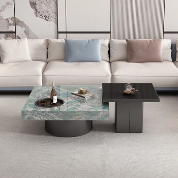 Italyan minimalist kare cam kayrak sehpa, oturma odası, ev ışık lüks, modern minimalist boyutu kombinasyonu