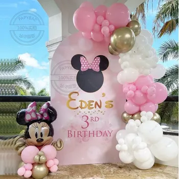 95 adet Dinsey Minnie Kafa Folyo Balonlar Altın Pembe Kemer Garland Lateks Topu Kiti Çocuk Kız Doğum Günü Partisi Bebek Duş Süslemeleri