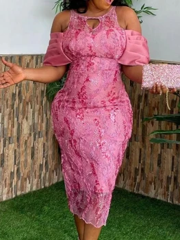 Kadın Parti Elbise Soğuk Omuz Hollow Out Bodycon Parlak Seksi Kılıf Afrika Akşam Doğum Günü Olay Düğün Konuk Elbise Kutlamak