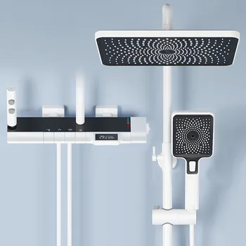 Beyaz Piyano Dijital Duş Seti Lüks LED Sıcaklık Ekran Sıcak Soğuk Banyo Mikser Musluklar Piyano Duş Sistemi Gri