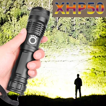 Xhp50. 2 LED el feneri yüksek güç şarj edilebilir usb torch xhp50 güçlü taktik fener 18650 26650 pil avcılık Kamp