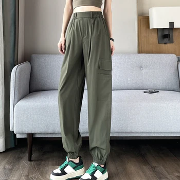 Rimocy Streetwear Gevşek harem pantolon Kadın 2023 Yaz Katı Geniş Bacak Kargo Pantolon Kadın Rahat Cepler Yüksek Bel Pantolon Mujer