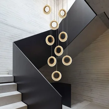 Avizeler Lüks Kristal Yüzük LED Merdiven Modern Kristal Mutfak Yuvarlak Kapalı Basit Asılı Lamba kolye ışık