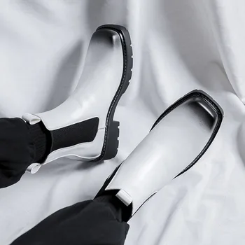 marka tasarımcısı erkek botları siyah beyaz ayakkabı sahne gece kulübü elbiseler kovboy hakiki deri çizme yüksek platform chelsea botas erkek