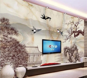 beibehang Özelleştirilmiş duvar kağıdı Avrupa tarzı mermer takı ağacı moda yeşim el-boyalı mürekkep boyama TV arka plan duvar