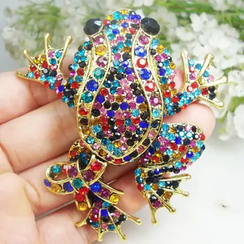 Güzel siyah gözlü kurbağa hayvan broş Pin çok renkli elmas taklidi kristal hediye