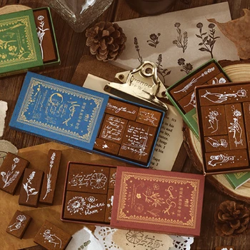 6 adet koleksiyoncu Notları İngilizce Şiir Bitki Ahşap Monte Lastik Damga Seti Kart Yapımı için DIY Craft Scrapbooking Günlüğü Planlayıcısı