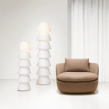 Iskandinav Mantar Kumaş Zemin Lambası Modern Beyaz Tonları Kombinasyonu Armatür Oturma Odası Salonu Yatak Odası kanepe dekoru Köşe Lambası