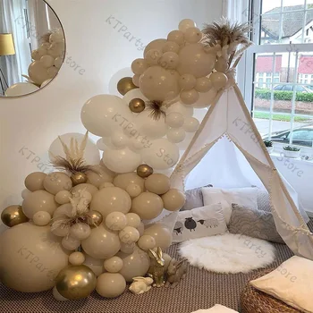 87 adet Doğal Kum Balon Garland Kemer Kiti Cinsiyet Reveal Dekorasyon Krom Altın Bebek Duş Beyaz Balon Doğum Günü Partisi Dekoru
