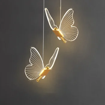 Modern LED akrilik kelebek tavan avizeler altın kolye ışıkları odası dekor başucu Loft Restoran süspansiyon armatür