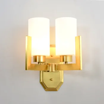 Modern Mat Altın Kaplama Bakır Duvar Lambası Buzlu Cam Silindirik Gölge LED E27 duvar ışıkları Başucu Lambası