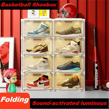 Işıldayan basketbol ayakkabısı Dolabı Şeffaf El Yapımı Ekran Kutusu Katlanır Depolama Rafı Ses aktif Toz Geçirmez Ambalaj Kutusu