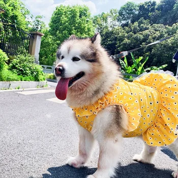 Papatya Baskı Köpek Elbise Köpek Evcil Hayvan Giysileri Orta Büyük Köpekler için Kostüm Labrador Golden Retriver Büyük Köpek Elbiseler Disfraz Perro