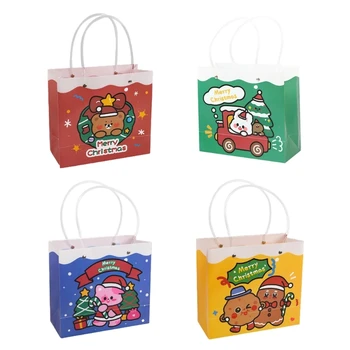 Noel hediyesi saplı çanta 5 adet/takım Karikatür Renkli Boyalı Kılıfı Noel Şeker Çerez Bisküvi ambalaj Poşetleri