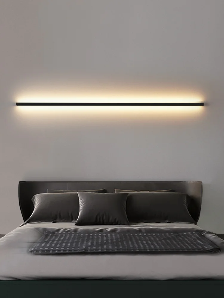 Duvar lambası yatak odası başucu ışıkları nordic dekoratif armatürler hattı minimalist ışık uzun şerit siyah arka plan duvar lambası Odası